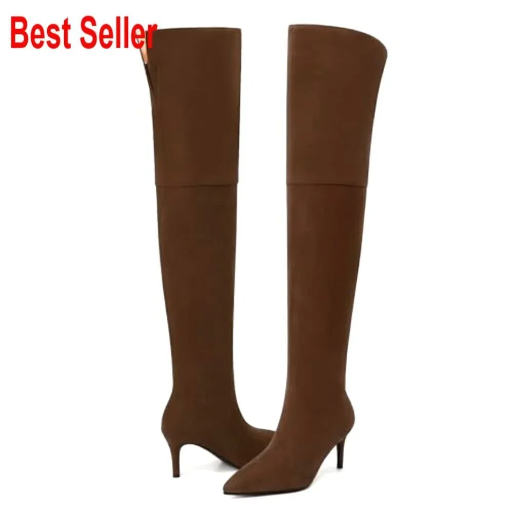Thigh High Boots Over the Knee Stiletto Heel Wide Calf Side Zipper